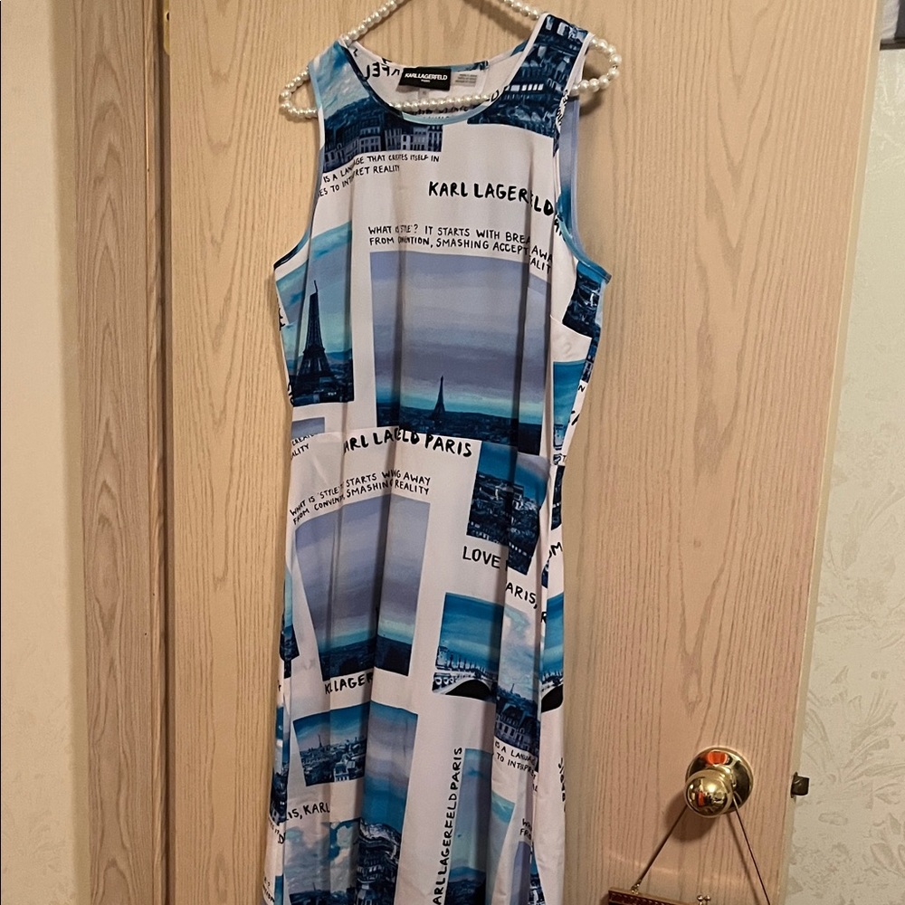 Karl Lagerfeld Graphic Blue and White Maxi Dress